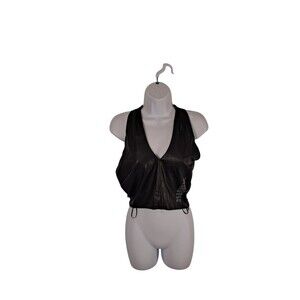 Lucy Paris Women's Faux Leather Halter Top Size M Black Tie Neck Closure